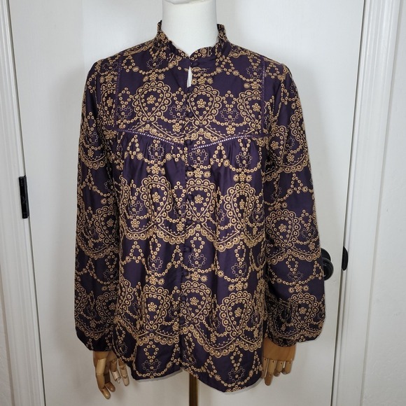 Johnny Was Tops - Johnny Was Elora Eyelet Blouse 100% Cotton Size Small